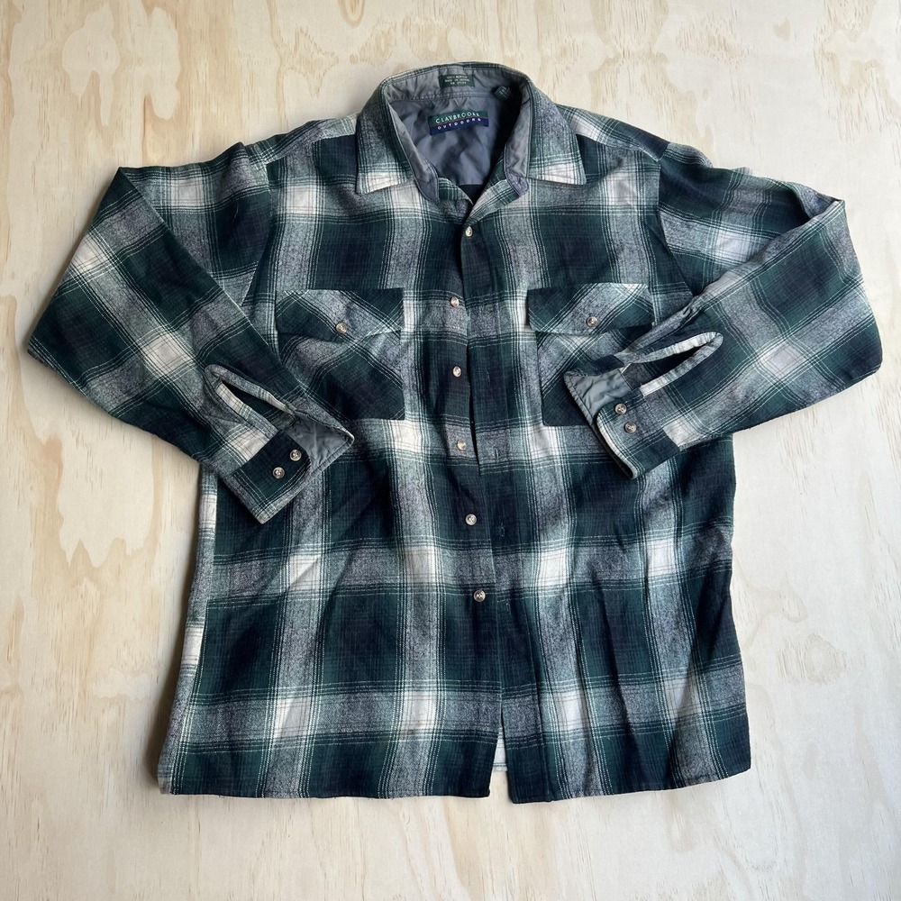 Claybrooke Outdoors Shirt Jacket‎ Mens Large Green Plaid Flannel Lined Workwear